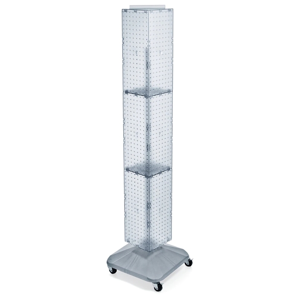 Azar Displays 4-Sided Peg Floor Spinner Rack w/ Wheels. Clear Frost 8"W x 68"H 703390-CLR